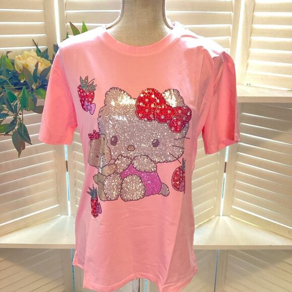 HELLO KITTY NEW BLING PINK TEE SIZE MED - Picture 1 of 5